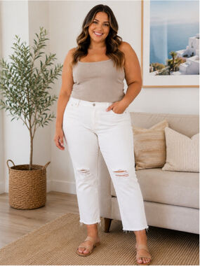 GAP Vintage Slim Mid Rise White Distressed Cropped Jeans Size 32 / 14